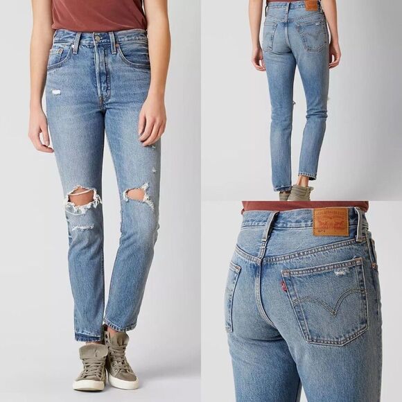 Levi's 501S Skinny Jeans in Old Hangouts Button Fly Denim Size 30 Distressed Mom - Picture 1 of 16